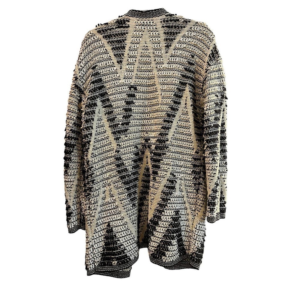 Lucky Brand Geometric Chunky Knit Cardigan in Black/Ivory - Picture 2 of 4